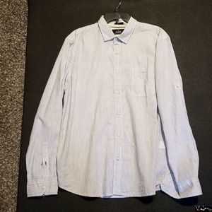 💥Brand new no tags mens long sleeve dress shirt white w/light blue pin strips